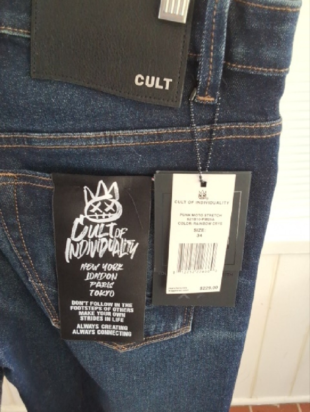 Cult of Individuality Dark Blue Men's Moto Skinny Jeans length 32 - Picture 5 of 7